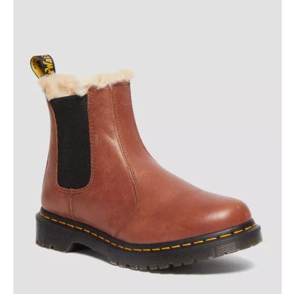 Dr. Martens Women's Tan Farrier 2976 Leonore Faux Fur-Lined Chelsea Boots Size 7 - Picture 2 of 10